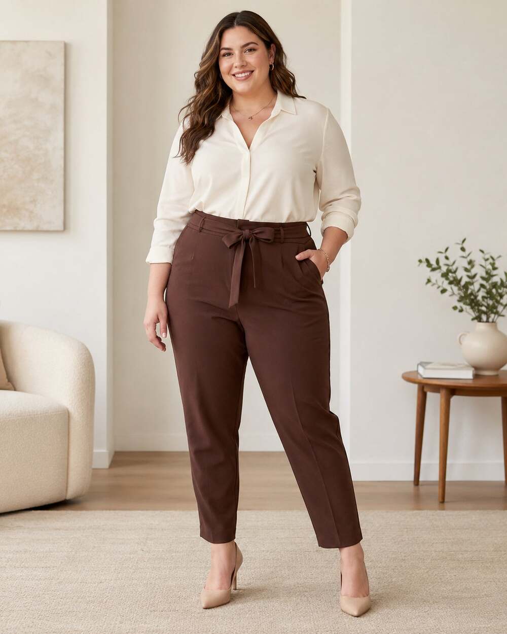 Torrid Brown Tapered Leg Trouser Pants With Belt Womens 10 High Rise Career
